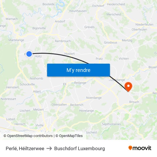 Perlé, Héiltzerwee to Buschdorf Luxembourg map