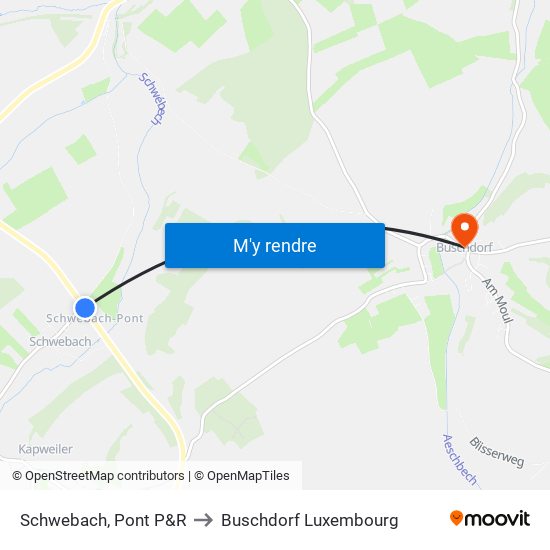 Schwebach, Pont P&R to Buschdorf Luxembourg map