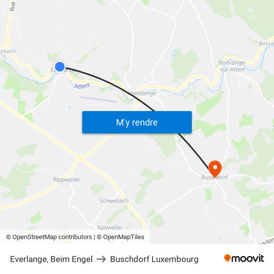Everlange, Beim Engel to Buschdorf Luxembourg map