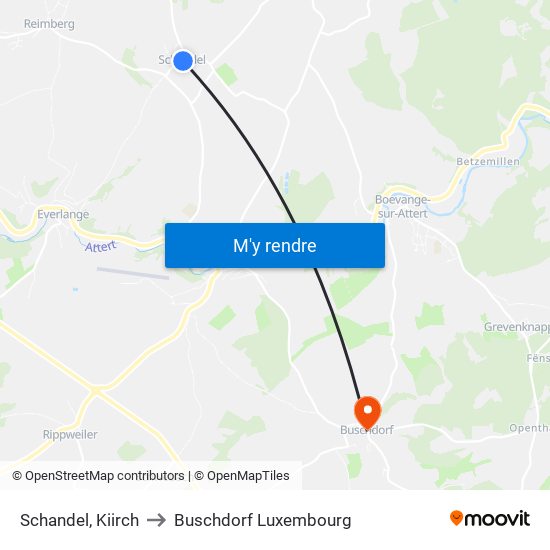 Schandel, Kiirch to Buschdorf Luxembourg map