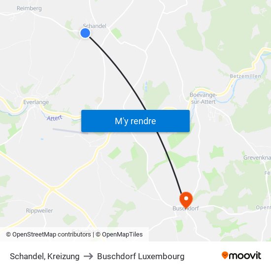 Schandel, Kreizung to Buschdorf Luxembourg map