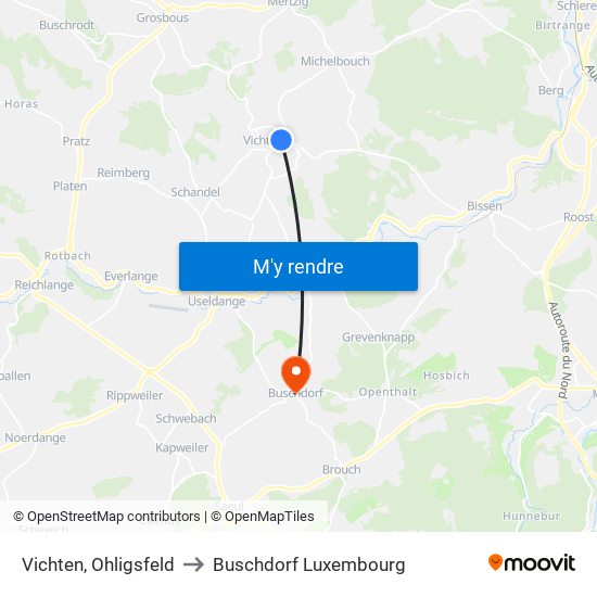 Vichten, Ohligsfeld to Buschdorf Luxembourg map