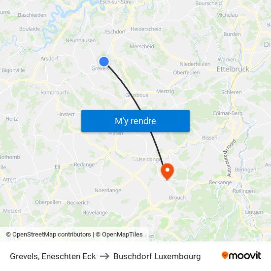 Grevels, Eneschten Eck to Buschdorf Luxembourg map