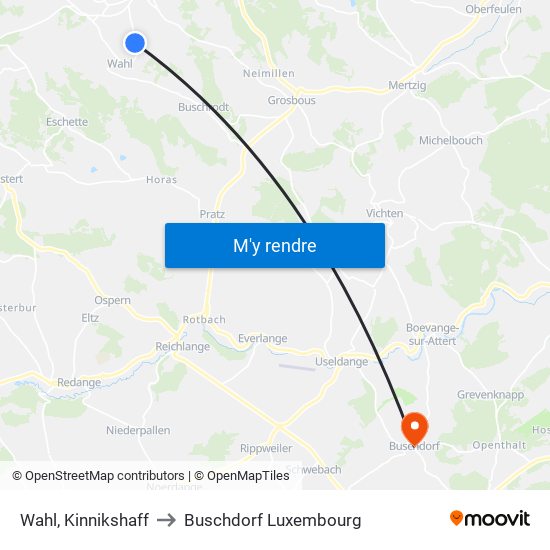 Wahl, Kinnikshaff to Buschdorf Luxembourg map