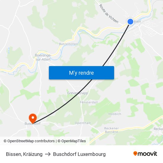 Bissen, Kräizung to Buschdorf Luxembourg map