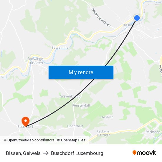 Bissen, Geiwels to Buschdorf Luxembourg map