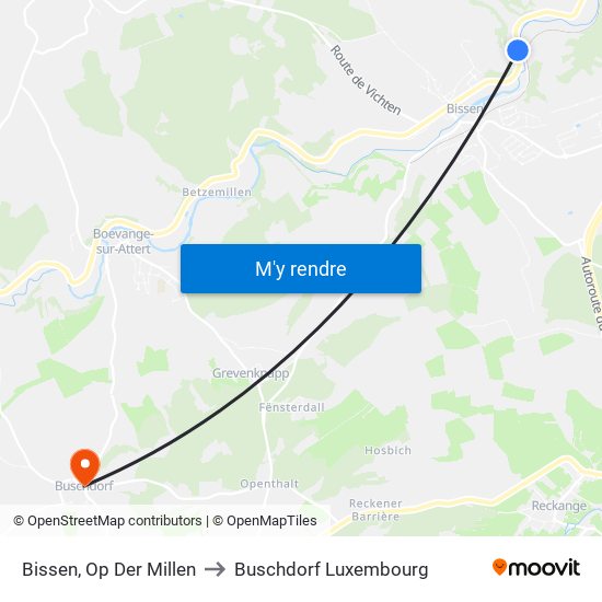 Bissen, Op Der Millen to Buschdorf Luxembourg map