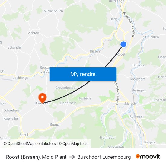 Roost (Bissen), Mold Plant to Buschdorf Luxembourg map