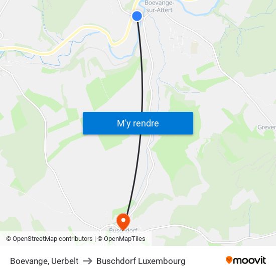 Boevange, Uerbelt to Buschdorf Luxembourg map