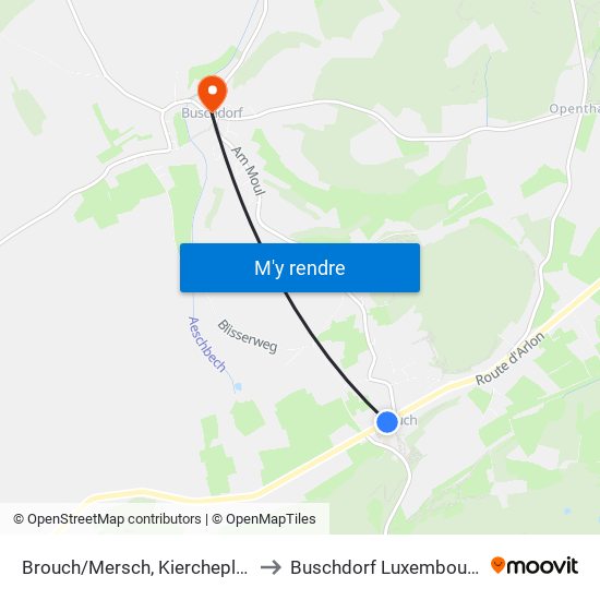 Brouch/Mersch, Kiercheplaz to Buschdorf Luxembourg map