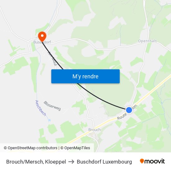 Brouch/Mersch, Kloeppel to Buschdorf Luxembourg map