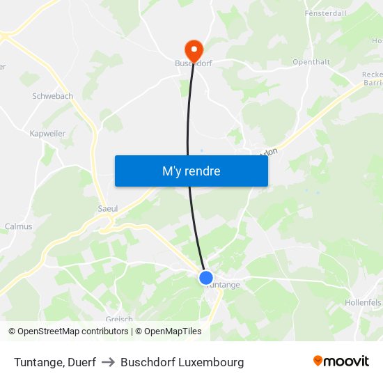 Tuntange, Duerf to Buschdorf Luxembourg map