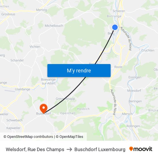 Welsdorf, Rue Des Champs to Buschdorf Luxembourg map