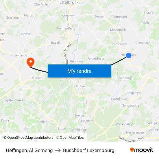 Heffingen, Al Gemeng to Buschdorf Luxembourg map