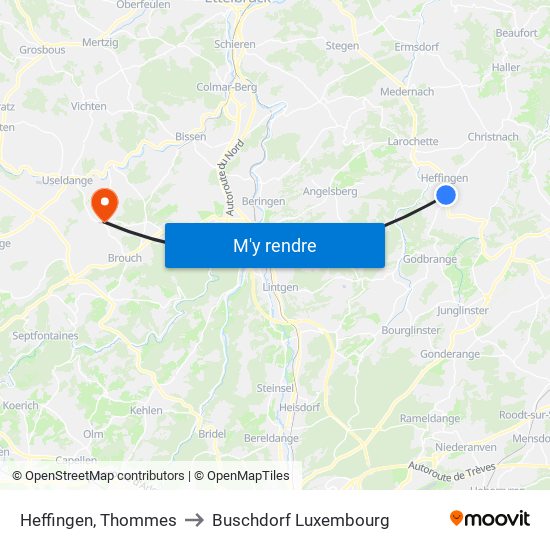 Heffingen, Thommes to Buschdorf Luxembourg map