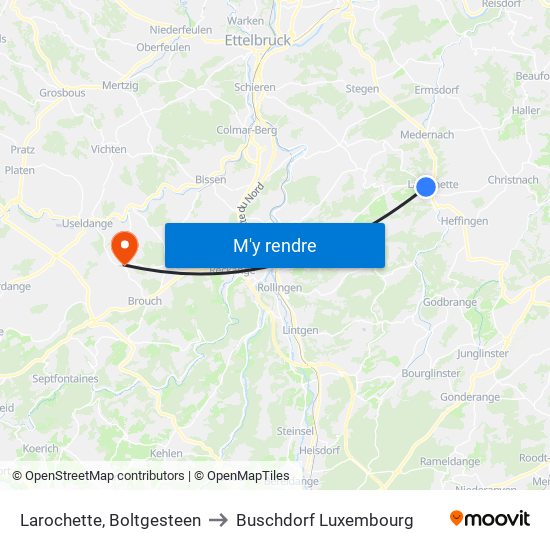 Larochette, Boltgesteen to Buschdorf Luxembourg map