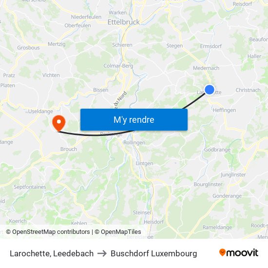 Larochette, Leedebach to Buschdorf Luxembourg map