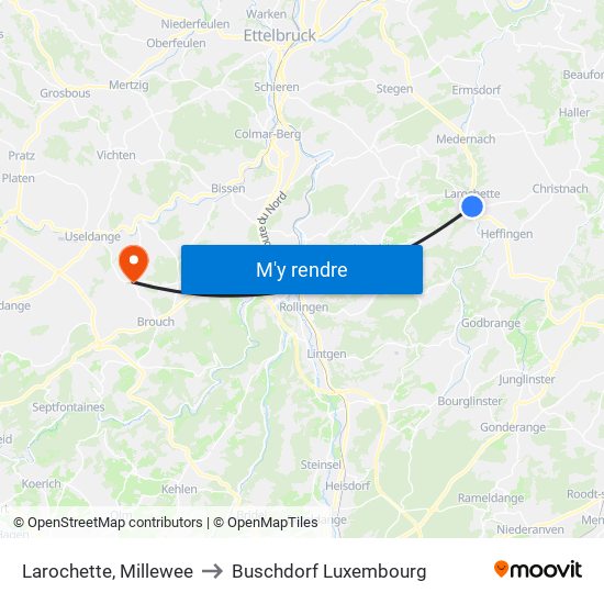 Larochette, Millewee to Buschdorf Luxembourg map