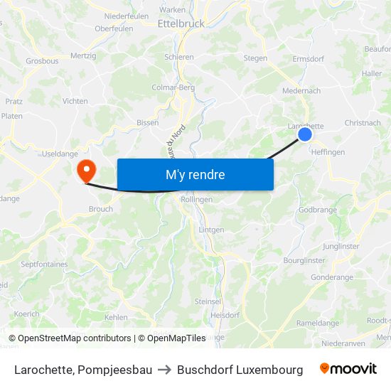 Larochette, Pompjeesbau to Buschdorf Luxembourg map