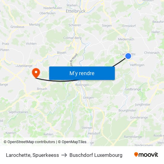 Larochette, Spuerkeess to Buschdorf Luxembourg map