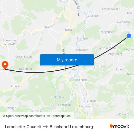Larochette, Goudelt to Buschdorf Luxembourg map