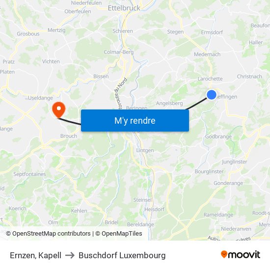 Ernzen, Kapell to Buschdorf Luxembourg map