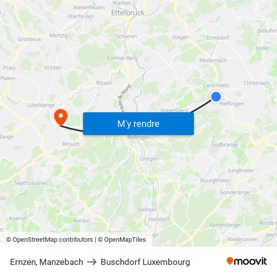 Ernzen, Manzebach to Buschdorf Luxembourg map