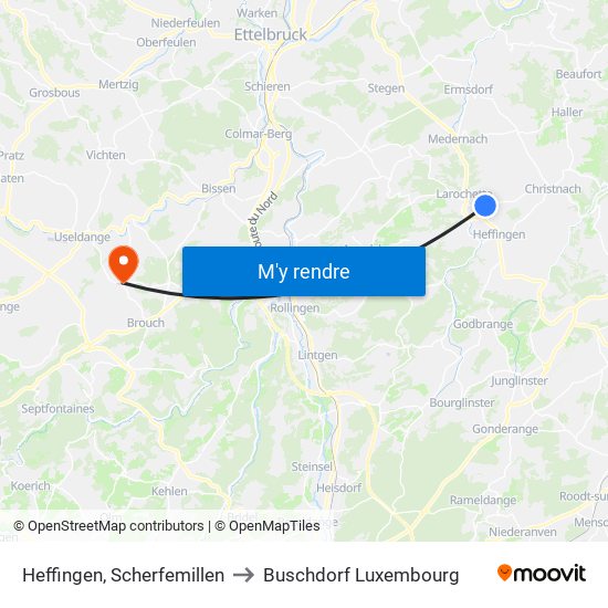 Heffingen, Scherfemillen to Buschdorf Luxembourg map