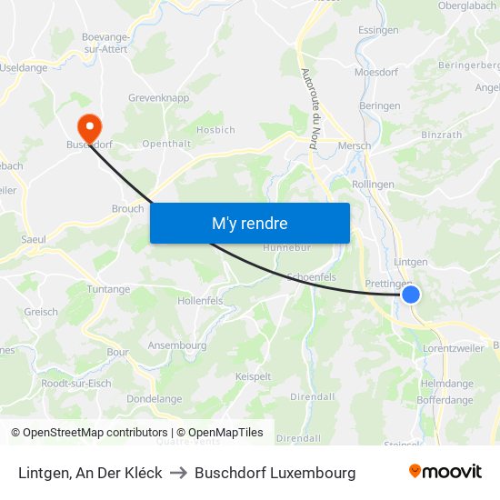 Lintgen, An Der Kléck to Buschdorf Luxembourg map