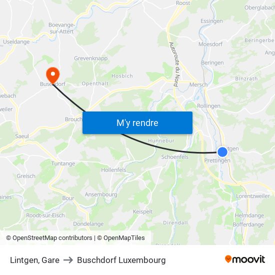 Lintgen, Gare to Buschdorf Luxembourg map