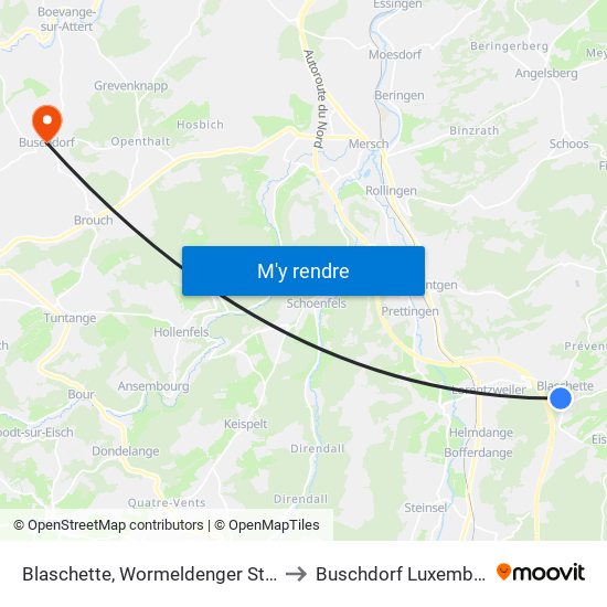 Blaschette, Wormeldenger Strooss to Buschdorf Luxembourg map