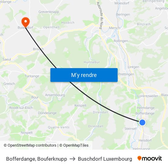 Bofferdange, Bouferknupp to Buschdorf Luxembourg map