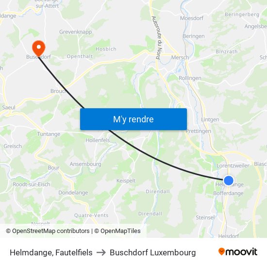 Helmdange, Fautelfiels to Buschdorf Luxembourg map