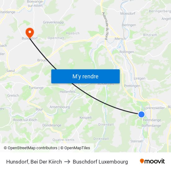 Hunsdorf, Bei Der Kiirch to Buschdorf Luxembourg map