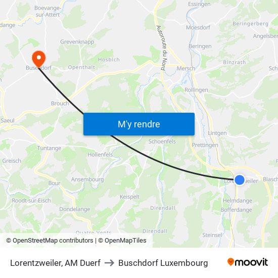 Lorentzweiler, AM Duerf to Buschdorf Luxembourg map