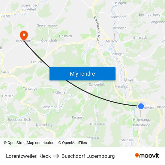 Lorentzweiler, Kleck to Buschdorf Luxembourg map