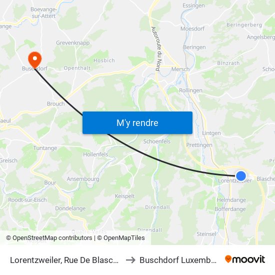 Lorentzweiler, Rue De Blaschette to Buschdorf Luxembourg map