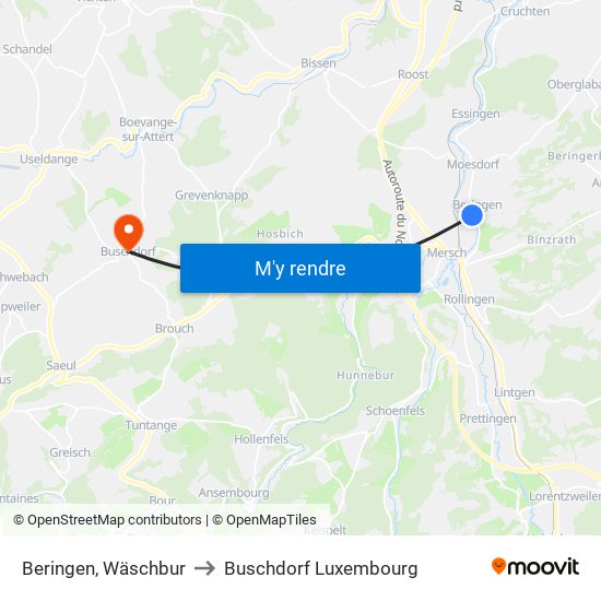 Beringen, Wäschbur to Buschdorf Luxembourg map