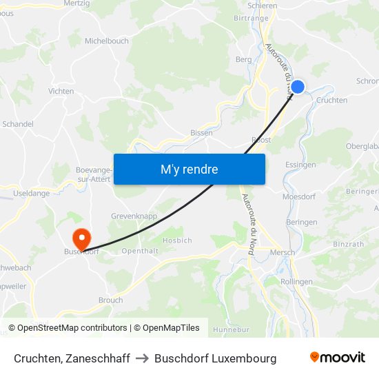 Cruchten, Zaneschhaff to Buschdorf Luxembourg map