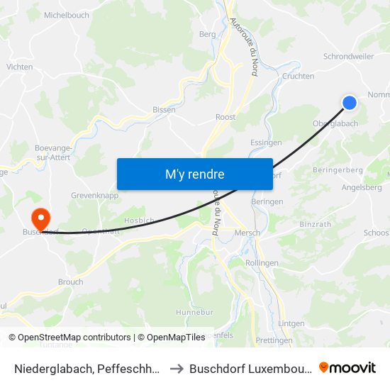 Niederglabach, Peffeschhaff to Buschdorf Luxembourg map