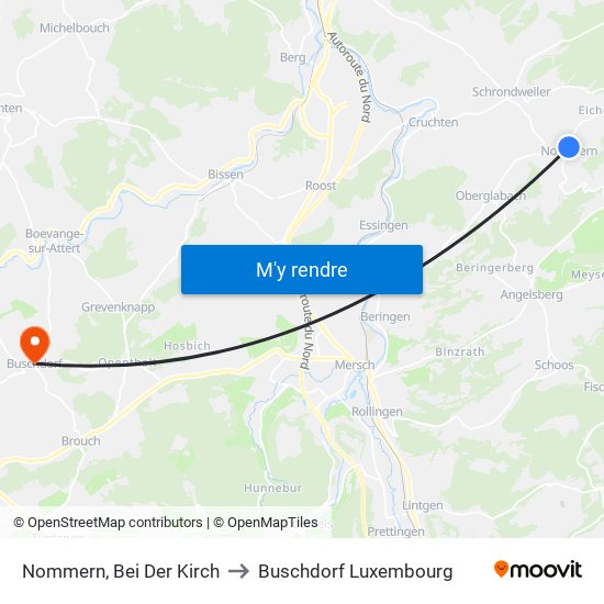 Nommern, Bei Der Kirch to Buschdorf Luxembourg map