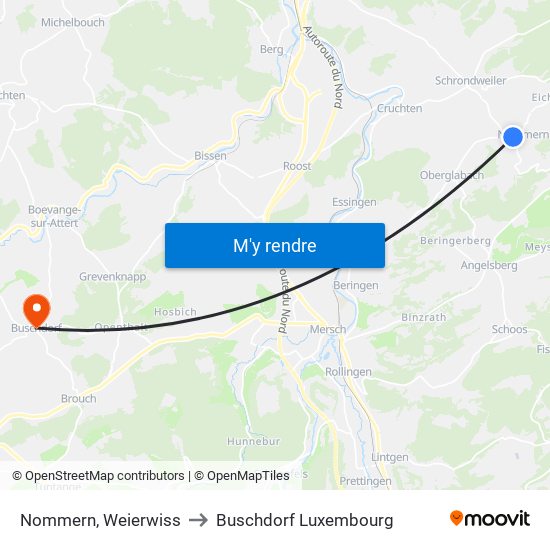 Nommern, Weierwiss to Buschdorf Luxembourg map