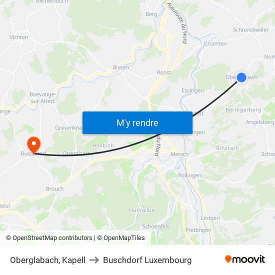 Oberglabach, Kapell to Buschdorf Luxembourg map