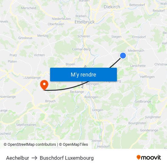 Aechelbur to Buschdorf Luxembourg map