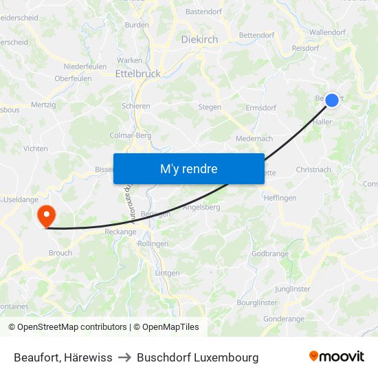 Beaufort, Härewiss to Buschdorf Luxembourg map