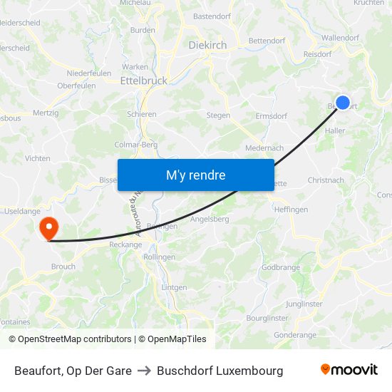 Beaufort, Op Der Gare to Buschdorf Luxembourg map