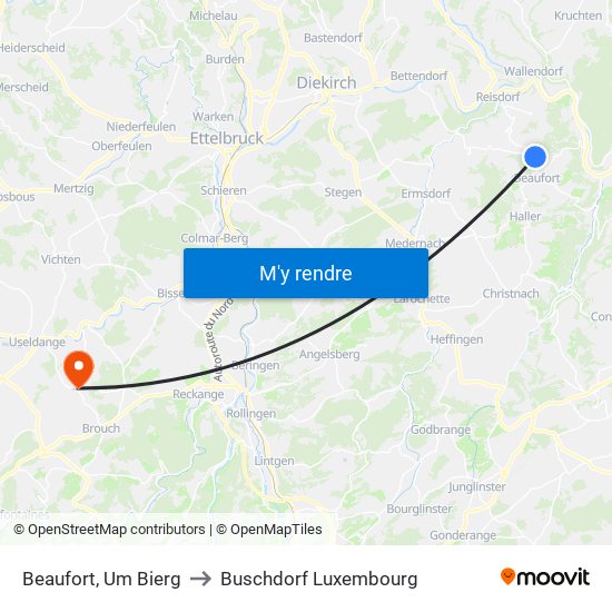 Beaufort, Um Bierg to Buschdorf Luxembourg map