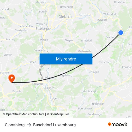 Cloosbierg to Buschdorf Luxembourg map