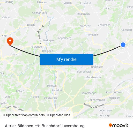 Altrier, Bildchen to Buschdorf Luxembourg map