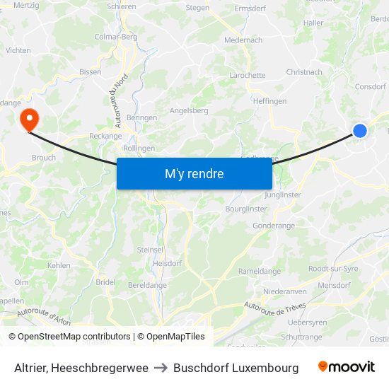 Altrier, Heeschbregerwee to Buschdorf Luxembourg map